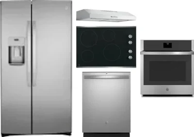 5 Piece Package Includes Refrigerator, Cooktop, Wall Oven, Hood And Dishwasher
