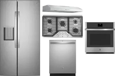 5 Piece Package Includes Refrigerator, Cooktop, Wall Oven, Hood And Dishwasher