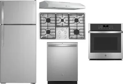 5 Piece Package Includes Refrigerator, Cooktop, Wall Oven, Hood And Dishwasher