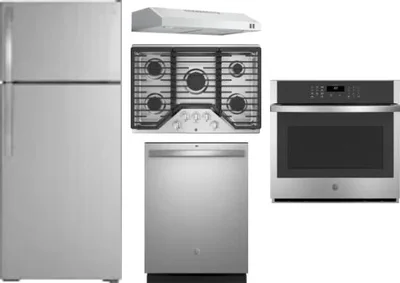 5 Piece Package Includes Refrigerator, Cooktop, Wall Oven, Hood And Dishwasher