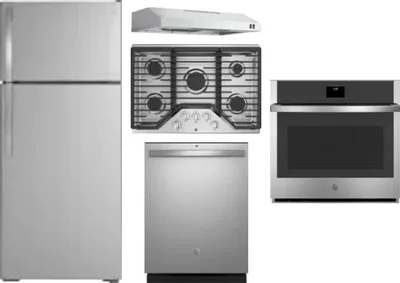 5 Piece Package Includes Refrigerator, Cooktop, Wall Oven, Hood And Dishwasher