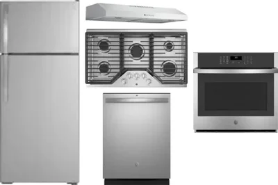5 Piece Package Includes Refrigerator, Cooktop, Wall Oven, Hood And Dishwasher