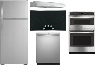 5 Piece Package Includes Refrigerator, Cooktop, Wall Oven, Hood And Dishwasher