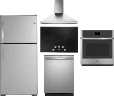 5 Piece Package Includes Refrigerator, Cooktop, Wall Oven, Hood And Dishwasher
