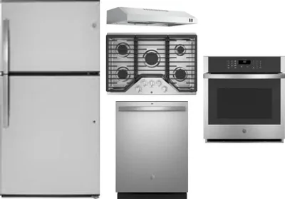 5 Piece Package Includes Refrigerator, Cooktop, Wall Oven, Hood And Dishwasher