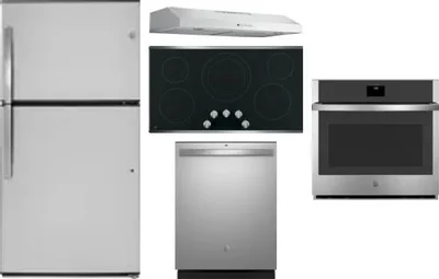 5 Piece Package Includes Refrigerator, Cooktop, Wall Oven, Hood And Dishwasher