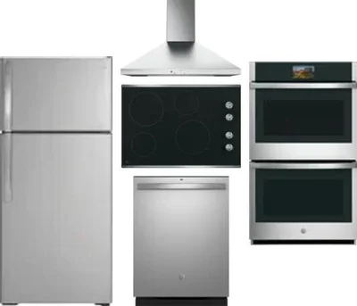 5 Piece Package Includes Refrigerator, Cooktop, Wall Oven, Hood And Dishwasher