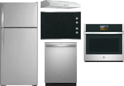 5 Piece Package Includes Refrigerator, Cooktop, Wall Oven, Hood And Dishwasher