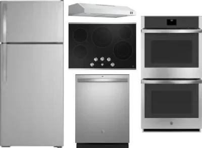 5 Piece Package Includes Refrigerator, Cooktop, Wall Oven, Hood And Dishwasher