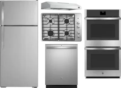 5 Piece Package Includes Refrigerator, Cooktop, Wall Oven, Hood And Dishwasher