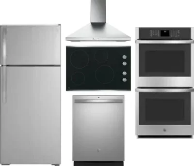 5 Piece Package Includes Refrigerator, Cooktop, Wall Oven, Hood And Dishwasher