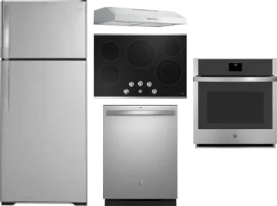 5 Piece Package Includes Refrigerator, Cooktop, Wall Oven, Hood And Dishwasher