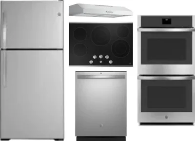5 Piece Package Includes Refrigerator, Cooktop, Wall Oven, Hood And Dishwasher