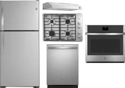 5 Piece Package Includes Refrigerator, Cooktop, Wall Oven, Hood And Dishwasher