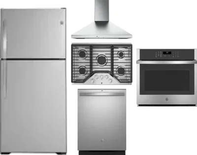 5 Piece Package Includes Refrigerator, Cooktop, Wall Oven, Hood And Dishwasher