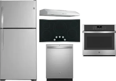5 Piece Package Includes Refrigerator, Cooktop, Wall Oven, Hood And Dishwasher