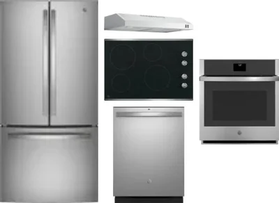 5 Piece Package Includes Refrigerator, Cooktop, Wall Oven, Hood And Dishwasher