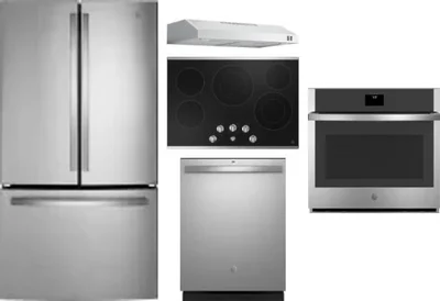 5 Piece Package Includes Refrigerator, Cooktop, Wall Oven, Hood And Dishwasher