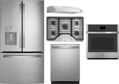 5 Piece Package Includes Refrigerator, Cooktop, Wall Oven, Hood And Dishwasher