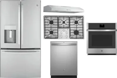 5 Piece Package Includes Refrigerator, Cooktop, Wall Oven, Hood And Dishwasher