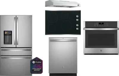 5 Piece Package Includes Refrigerator, Cooktop, Wall Oven, Hood And Dishwasher