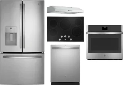 5 Piece Package Includes Refrigerator, Cooktop, Wall Oven, Hood And Dishwasher