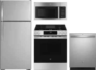 4 Piece Package Includes Refrigerator, Range, Microwave And Dishwasher