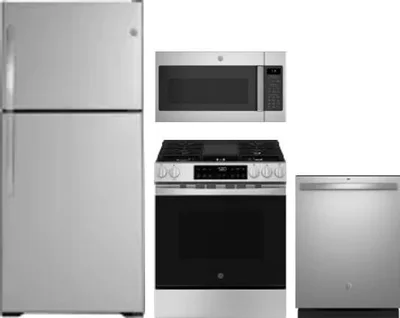 4 Piece Package Includes Refrigerator, Range, Microwave And Dishwasher