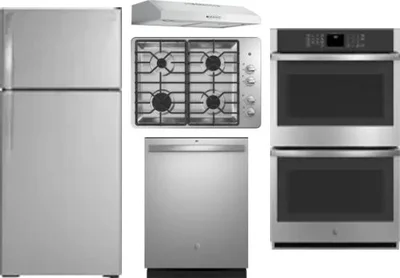 5 Piece Package Includes Refrigerator, Cooktop, Wall Oven, Hood And Dishwasher
