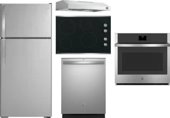 5 Piece Package Includes Refrigerator, Cooktop, Wall Oven, Hood And Dishwasher
