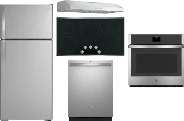 5 Piece Package Includes Refrigerator, Cooktop, Wall Oven, Hood And Dishwasher