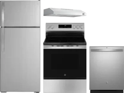 4 Piece Package Includes Refrigerator, Range, Hood And Dishwasher