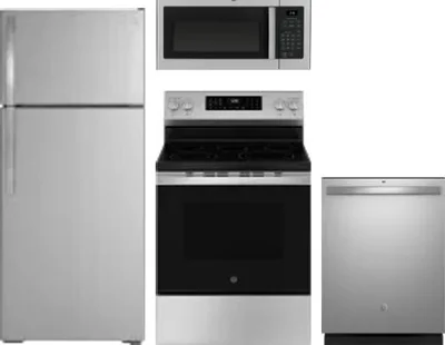 4 Piece Package Includes Refrigerator, Range, Microwave And Dishwasher