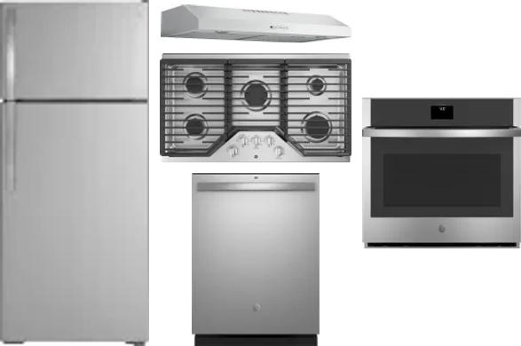 5 Piece Package Includes Refrigerator, Cooktop, Wall Oven, Hood And Dishwasher