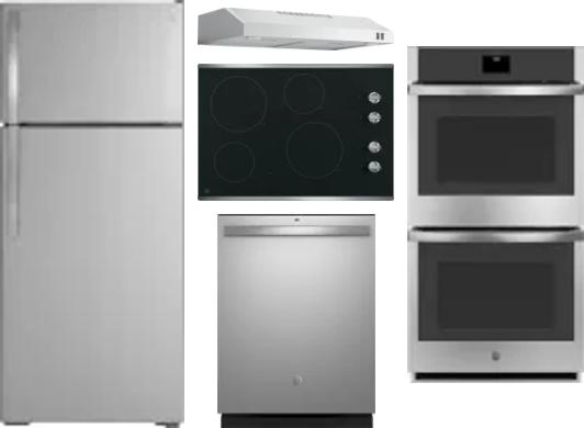 5 Piece Package Includes Refrigerator, Cooktop, Wall Oven, Hood And Dishwasher