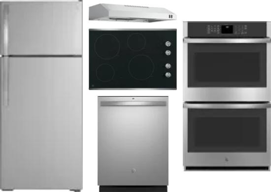 5 Piece Package Includes Refrigerator, Cooktop, Wall Oven, Hood And Dishwasher