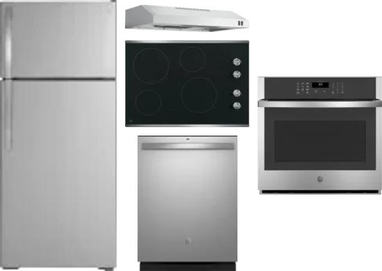 5 Piece Package Includes Refrigerator, Cooktop, Wall Oven, Hood And Dishwasher
