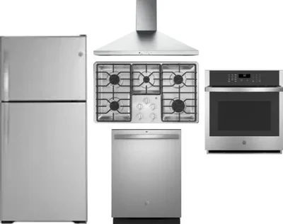 5 Piece Package Includes Refrigerator, Cooktop, Wall Oven, Hood And Dishwasher