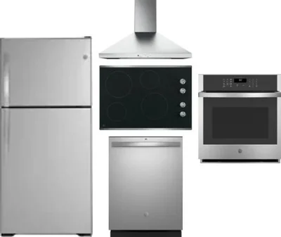 5 Piece Package Includes Refrigerator, Cooktop, Wall Oven, Hood And Dishwasher