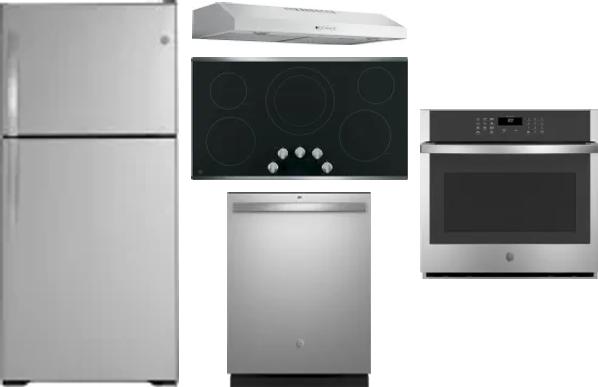 5 Piece Package Includes Refrigerator, Cooktop, Wall Oven, Hood And Dishwasher