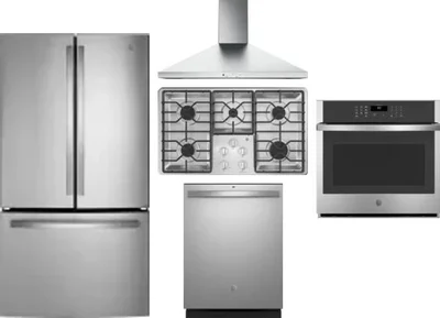 5 Piece Package Includes Refrigerator, Cooktop, Wall Oven, Hood And Dishwasher