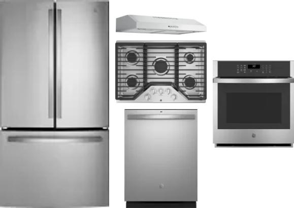 5 Piece Package Includes Refrigerator, Cooktop, Wall Oven, Hood And Dishwasher