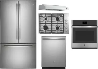 5 Piece Package Includes Refrigerator, Cooktop, Wall Oven, Hood And Dishwasher