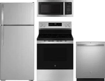 4 Piece Package Includes Refrigerator, Range, Microwave And Dishwasher