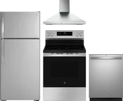 4 Piece Package Includes Refrigerator, Range, Hood And Dishwasher