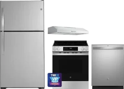 4 Piece Package Includes Refrigerator, Range, Hood And Dishwasher