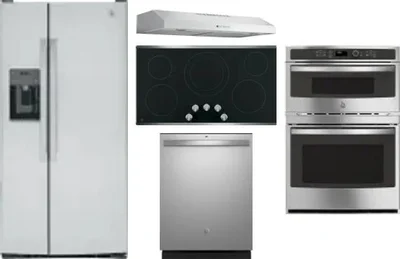 5 Piece Package Includes Refrigerator, Cooktop, Wall Oven, Hood And Dishwasher