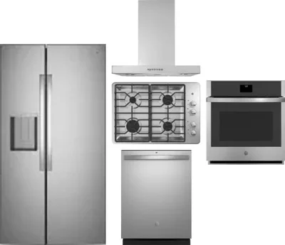 5 Piece Package Includes Refrigerator, Cooktop, Wall Oven, Hood And Dishwasher