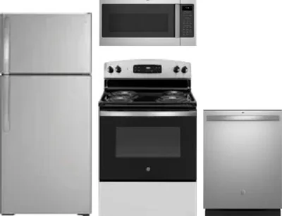 4 Piece Package Includes Refrigerator, Range, Microwave And Dishwasher