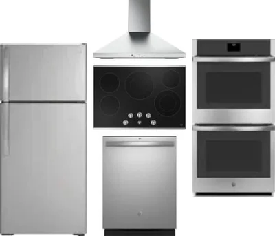 5 Piece Package Includes Refrigerator, Cooktop, Wall Oven, Hood And Dishwasher